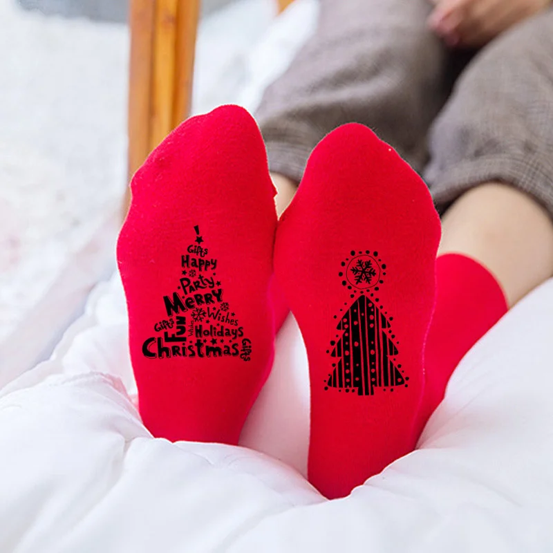 Red Cotton Socks Christmas Printing Socks For Men Women Custom Printing Red Socks Gifts Soft Socks