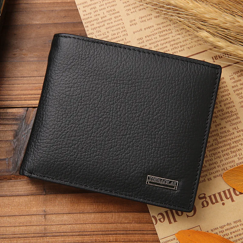 Portefeuille en cuir véritable pour homme, portefeuille en cuir de vachette pliant, porte-cartes pour homme, mini porte-monnaie, sac d'argent, haute qualité, noir