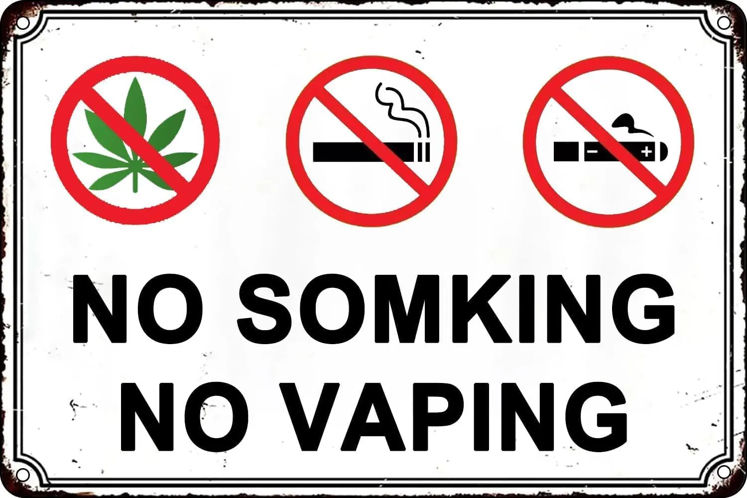 Vintage Metal Signs No Smoking No Vaping Sign No Weed Tin Sign for Home Yard Garage Man Cave Restaurant Wall