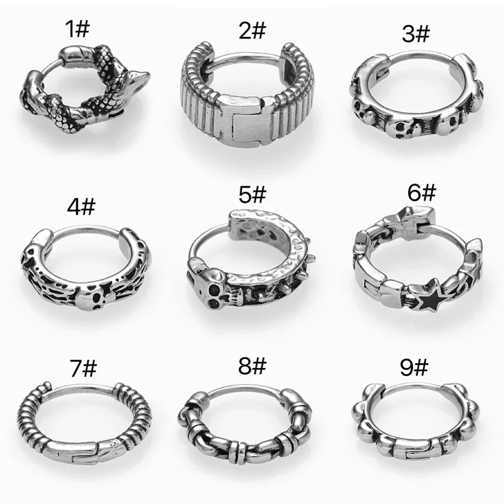 2024 Trendy Sliver Metal Hoop Earrings for Men Punk Gothic Boy Circle Piercing Jewelry Street Rock Hip Hop Rapper Accessories