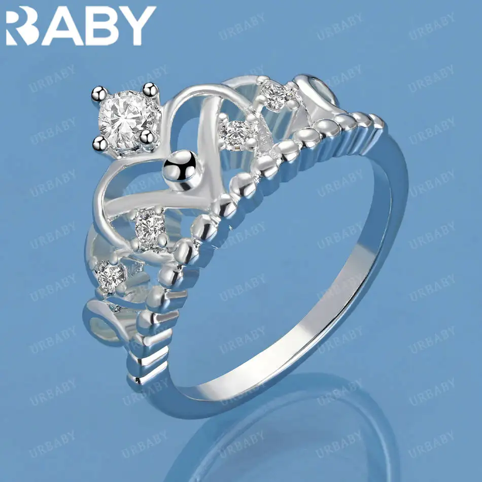 

URBABY 925 Sterling Silver Size 7-10 Zircons Crown Ring For Women Fashion Jewelry Charm Grace Wedding Engagement Accessories