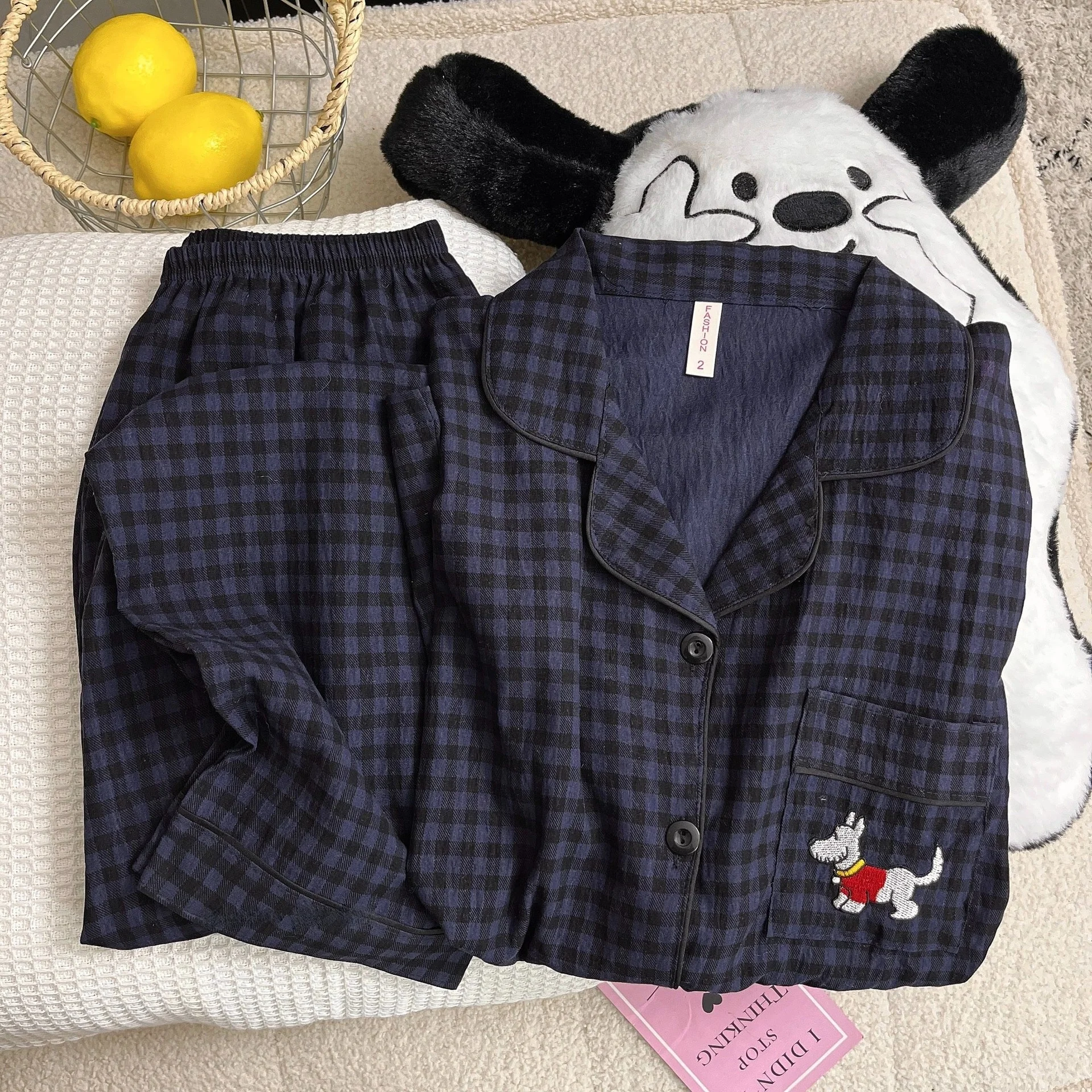 

Sweet Cartoon Dog Print Sleepwear Set Long Sleeve Home Clothes for Women Spring Autumn Outwear Comfortable Polyester Cotton B...