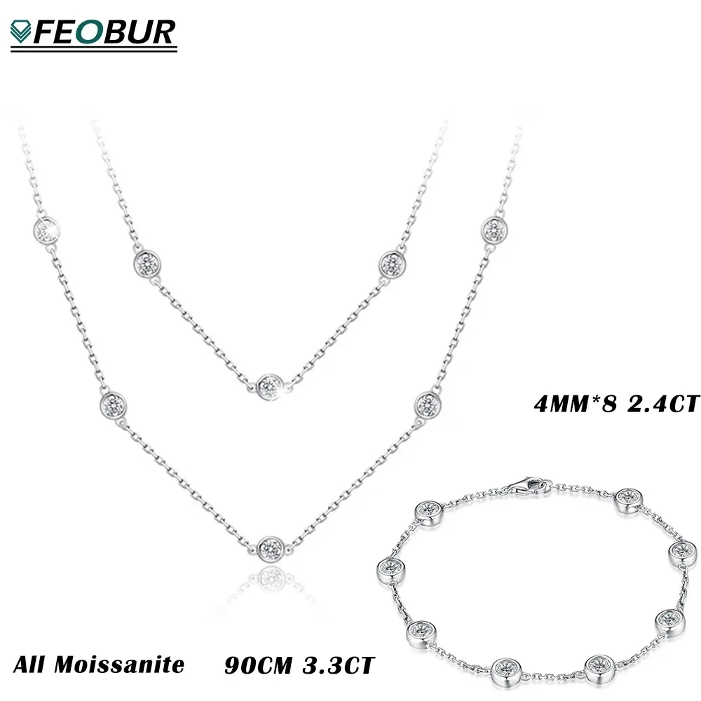 

FEOBUR 90CM Layered Moissanite Necklace 925 Sterling Silver Plated 18K Gold Round Bubble Diamond Neck Chain for Women Choker