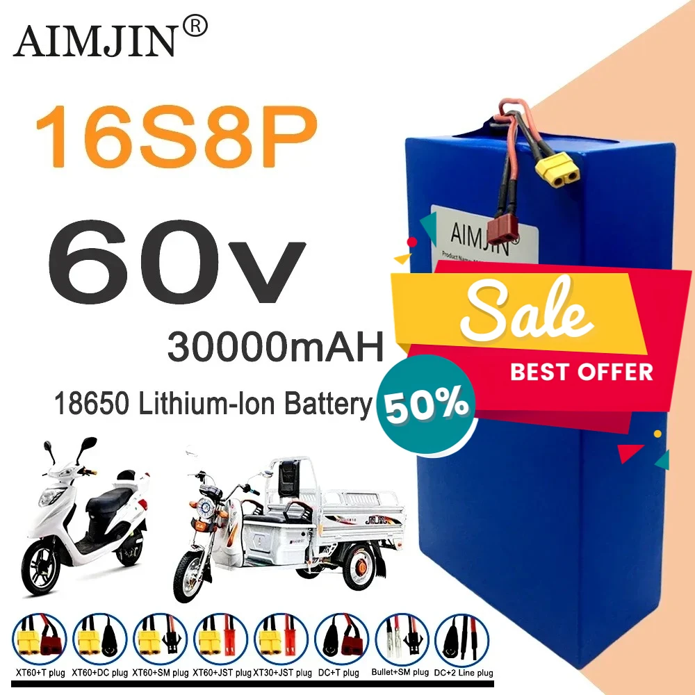 16S8P 60V 30Ah Lithium Battery 67.2V High Power 3000W Battery Pack with Built-in BMS for Electric Motorcycle