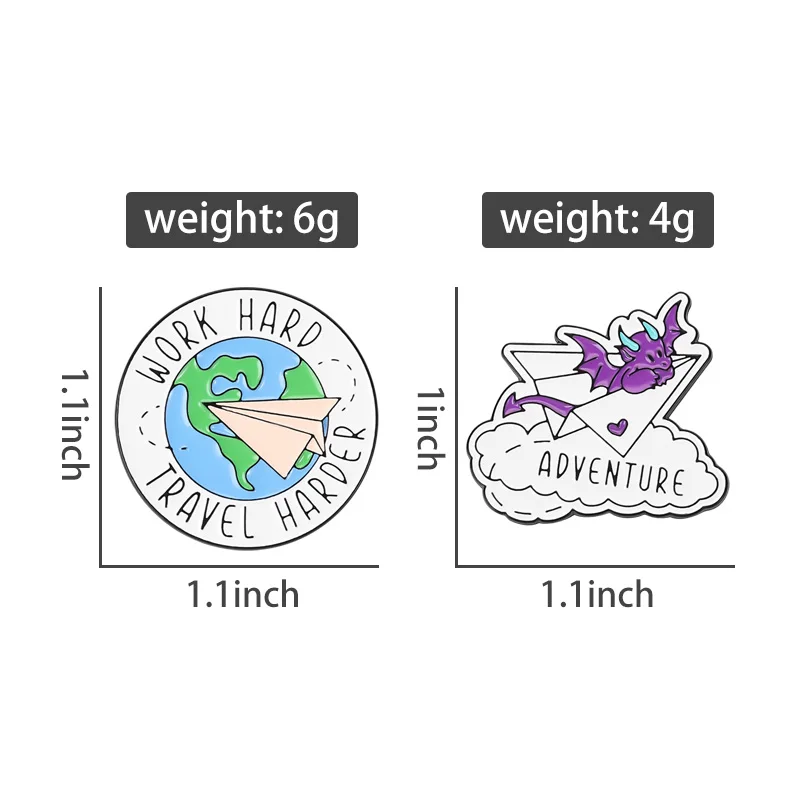 Adventure Paper Plane Enamel Pins Travel Dragon Brooches Lapel Badges Work Hard Travel Harder Jewelry Gift for Friends