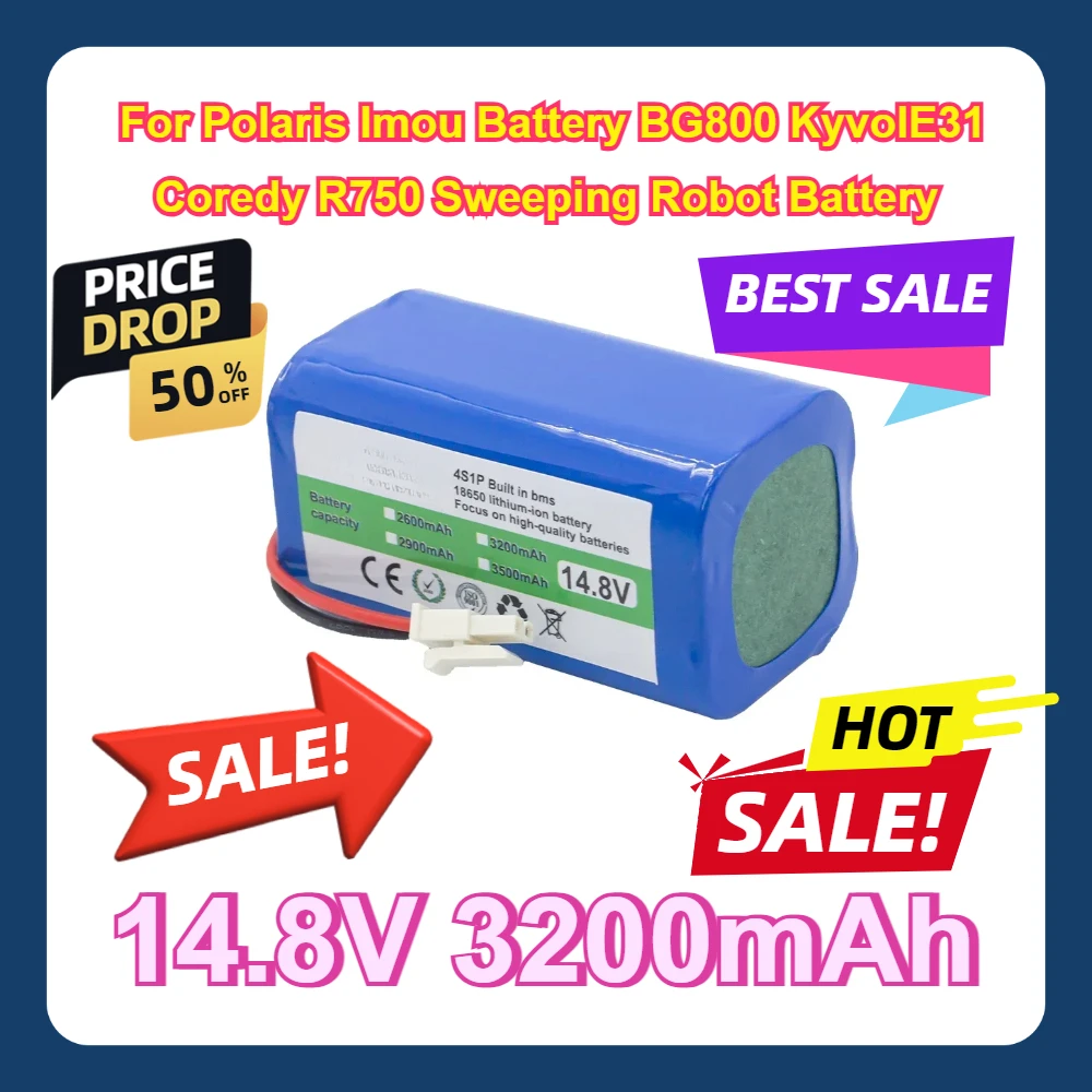 

For Polaris Imou Battery Battery of POLARIS 3200 Imou Bagotte BG800 KyvolE31 Coredy R750 Sweeping Robot Battery 14.8V 3200mAh