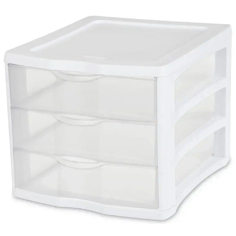 3 Drawer Unit Plastic, White, Set of 4