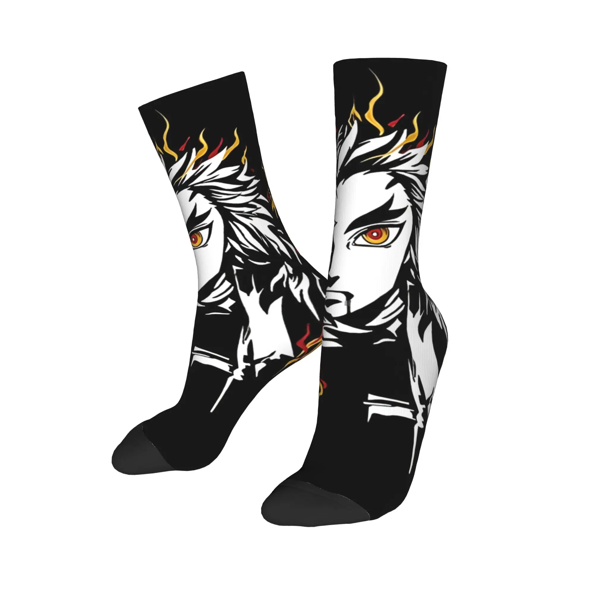 Funny Sock Bandai Demon Slayer Rengoku Kyojuro Vintage Quality Pattern Printed Men Crew Socks Casual Men's Socks