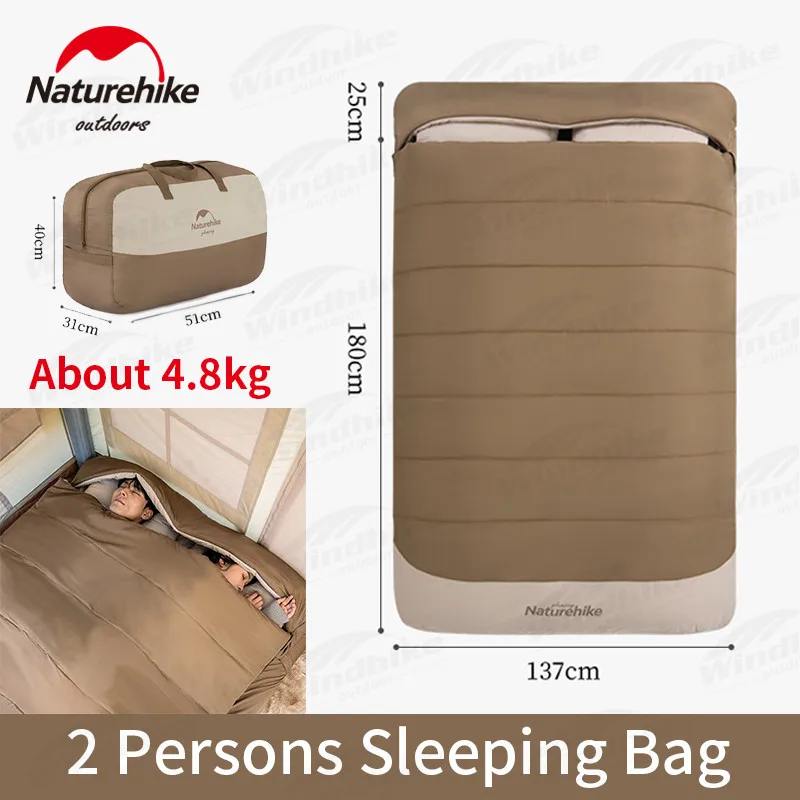 Naturehike Glamping 2 Persons Hooded Envelope Sleeping Bag With Pillow 6℃~ -13℃ Detachable Quilt Warm Bedding Combine With Mat