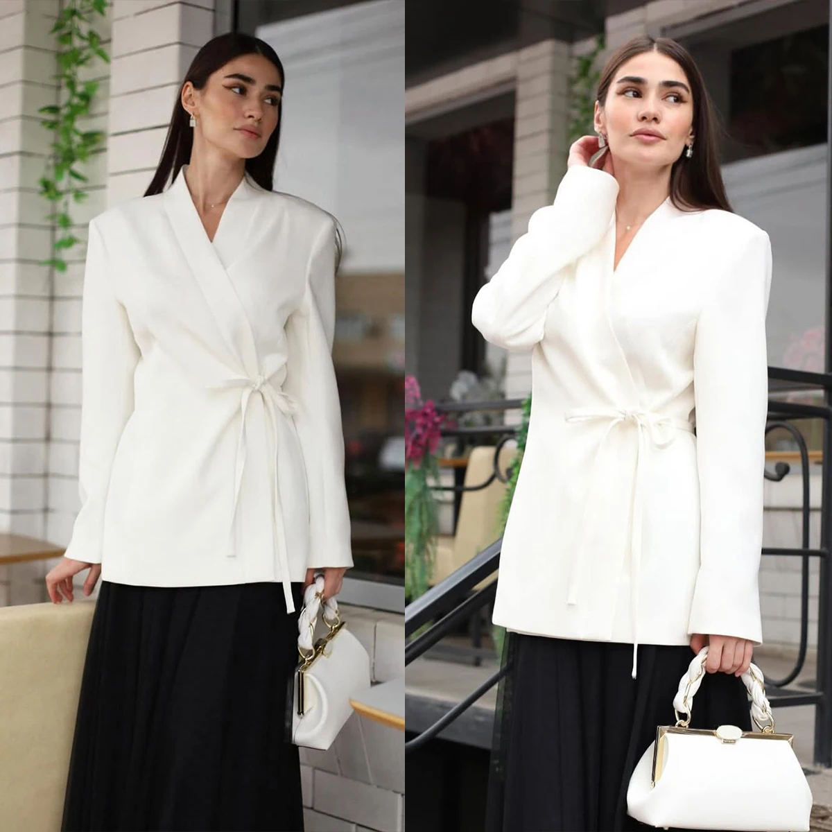 

Robe Style Women Woolen Coat Tie Up Blazer Jacket Customized Wedding Dress Overcoat Party Evening Prom One Piece