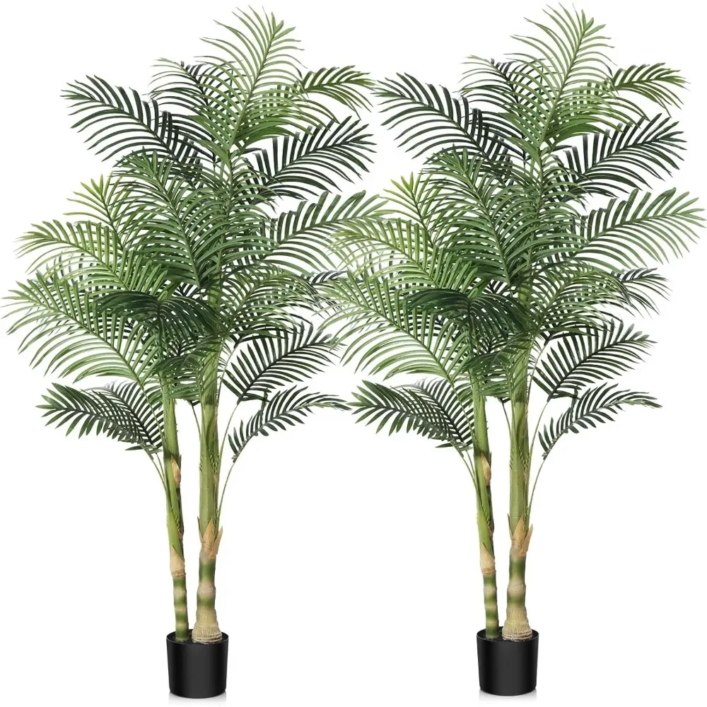 

6 FT Artificial Golden Cane Palm Tree,Pre Potted Faux Greenry Plant for Home Decor Office House Living Room Indoor, Set of 2