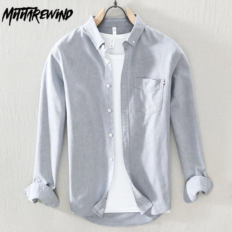 

Classic Full Sleeve Shirt Men Spring Daily Pure Cotton Top Square Collar Pocket Cotton Plain Shirt Youth Versatile Casual Shirts