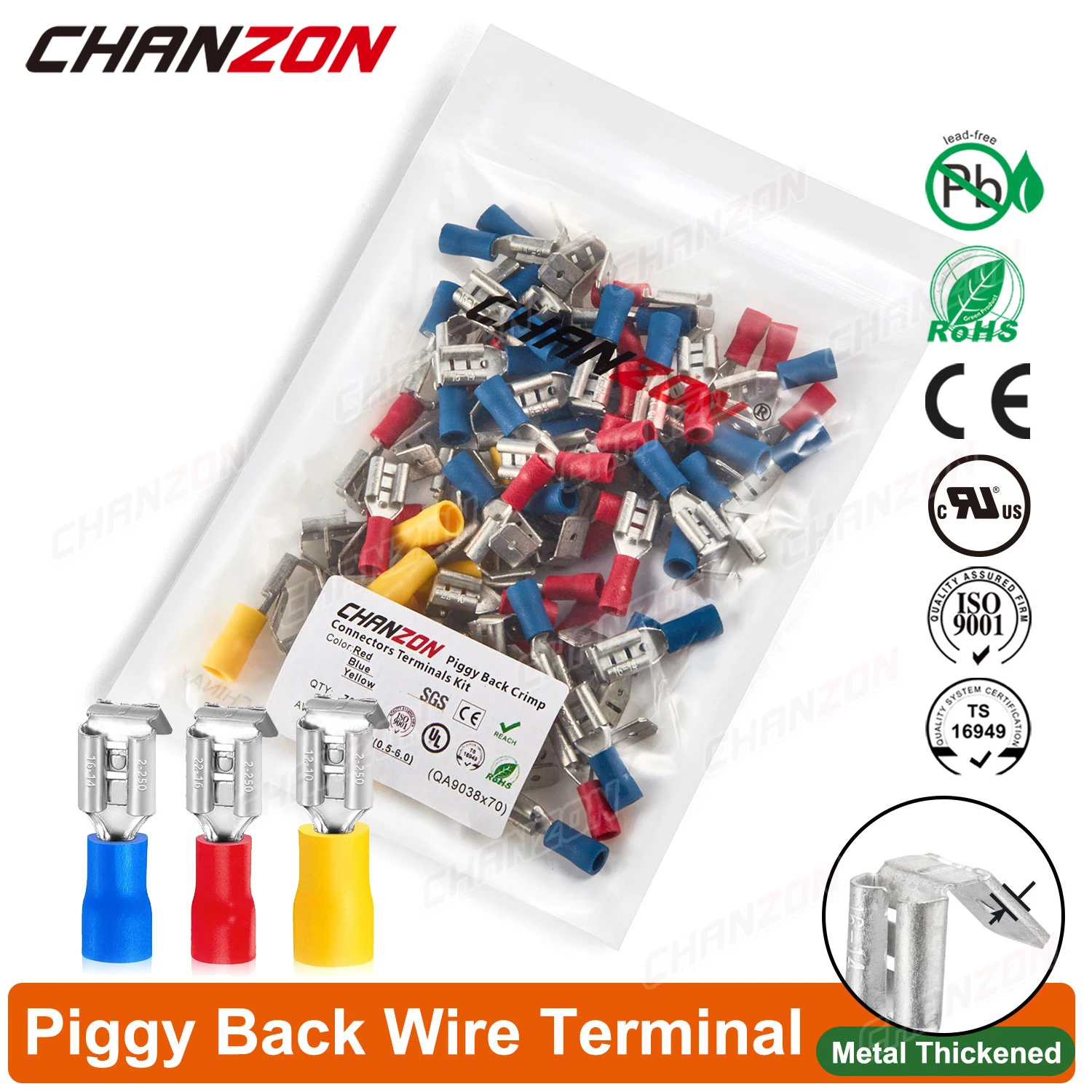 70PCS 6,3 Mm Piggy Back Splice Crimp Draht Anschlüsse Kit Kabel Trennen Wirefy Elektrische Solderless Piggyback Terminal 22-10AWG – Detail 1