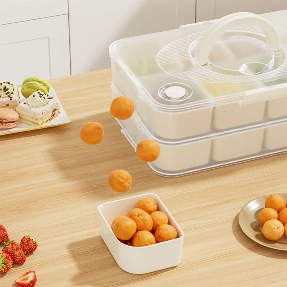 Plastic Food Divided Serving Tray Large Capacity Sealed Refrigerator Storage Box Fresh-keeping with Lid and Handle