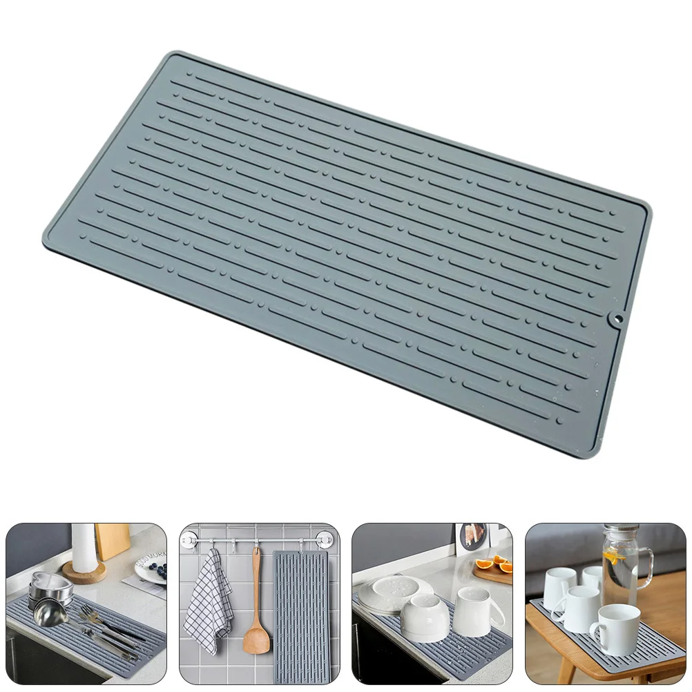 

1pc Silicone Placemat Grey Food-Grade Dish Drying Mat Non-Slip Heat Insulation Draining Mat For Kitchen Sink Counter Drain Pad