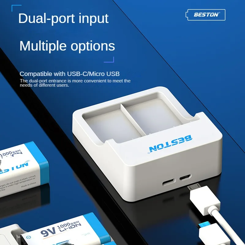 2-slot 9V Rechargeable Battery Charger + LED Indicator Lithium/NiMH Battery 9V Battery Intelligent Charger