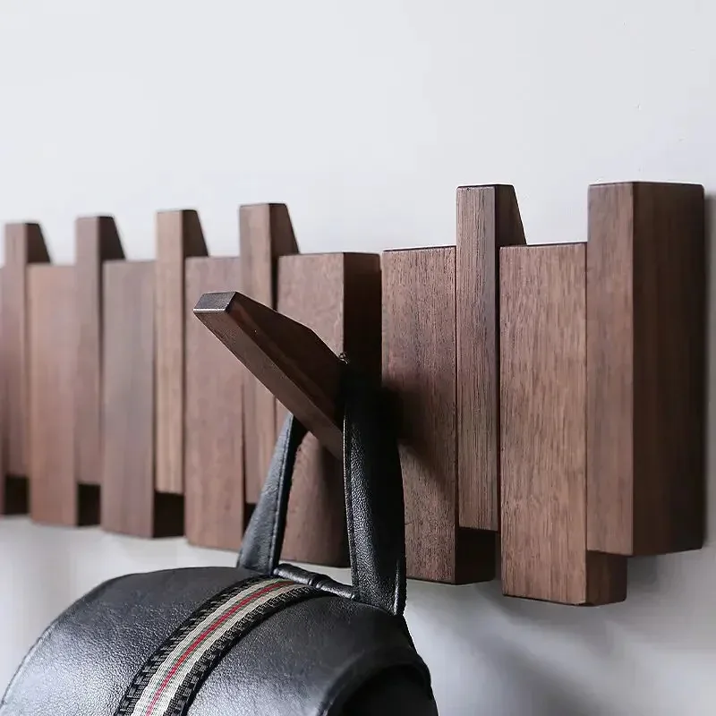 

Wall Mounted Black Walnut coat rack creative hanging hat key bags holder doorway entrance rack home decor furniture