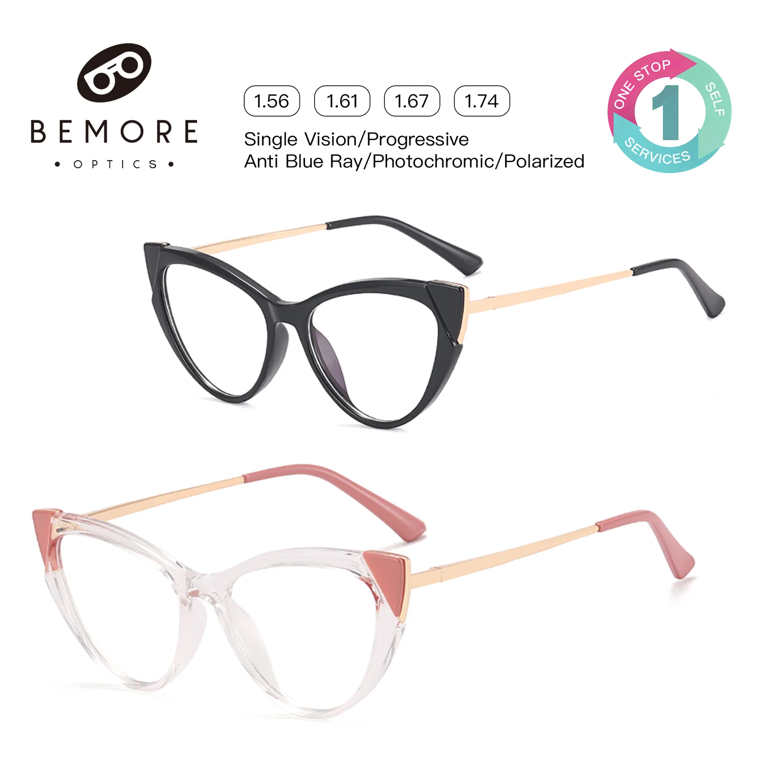 BEMORE New Simple Fashion Cat's Eye Personalized Design Reading Glasses for Women Anti-Blue Light Myopia Eyeglasses