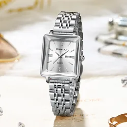 CRRJU Waterproof Women's Square Quartz Dress Watch - Elegant Ladies Steel Bracelet Wristwatch with Date