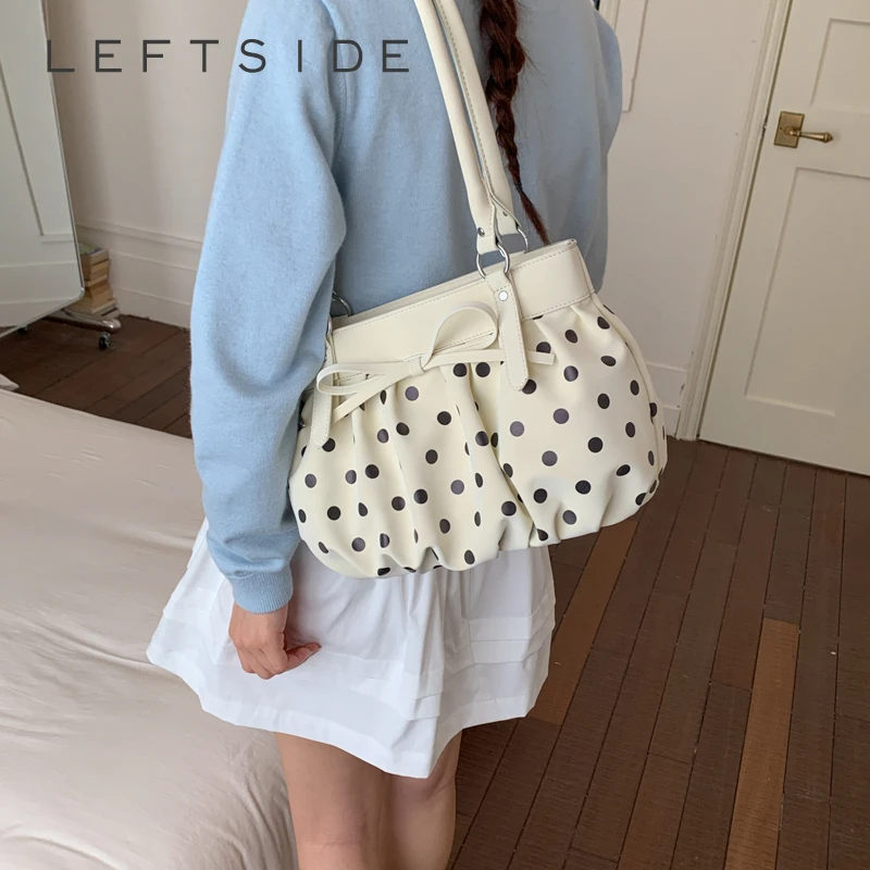 

Женская маленькая сумка через плечо в горошек с рюшами и бантом, в стиле ретро, для повседневного использования, свиданий и шопинга, сумка-багет, новинка 2026 года, трендовые сумки