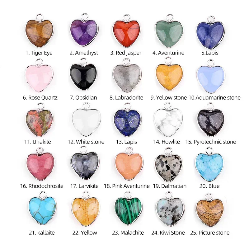 1/2/3/5pcs Gold silver Edge Metal Heart Stone Pendant Natural Howlite Agate Quartzs Heart Connector Charms for Jewelry Making