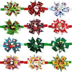 50pcs New Christmas Pet Supplies Cute Small Dog Cat Bow Tie Necktie with Santa Claus Snowflake Accessories for Dogs Pet Supplies