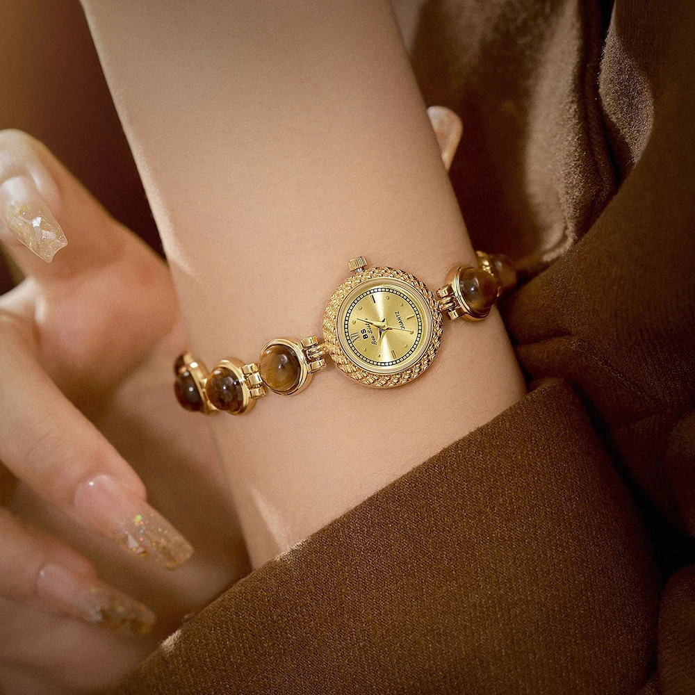 Abelha irmã natural olho de tigre pedra pulseira mulher relógio de alta qualidade design francês vintage quartzo feminino relógios pulso
