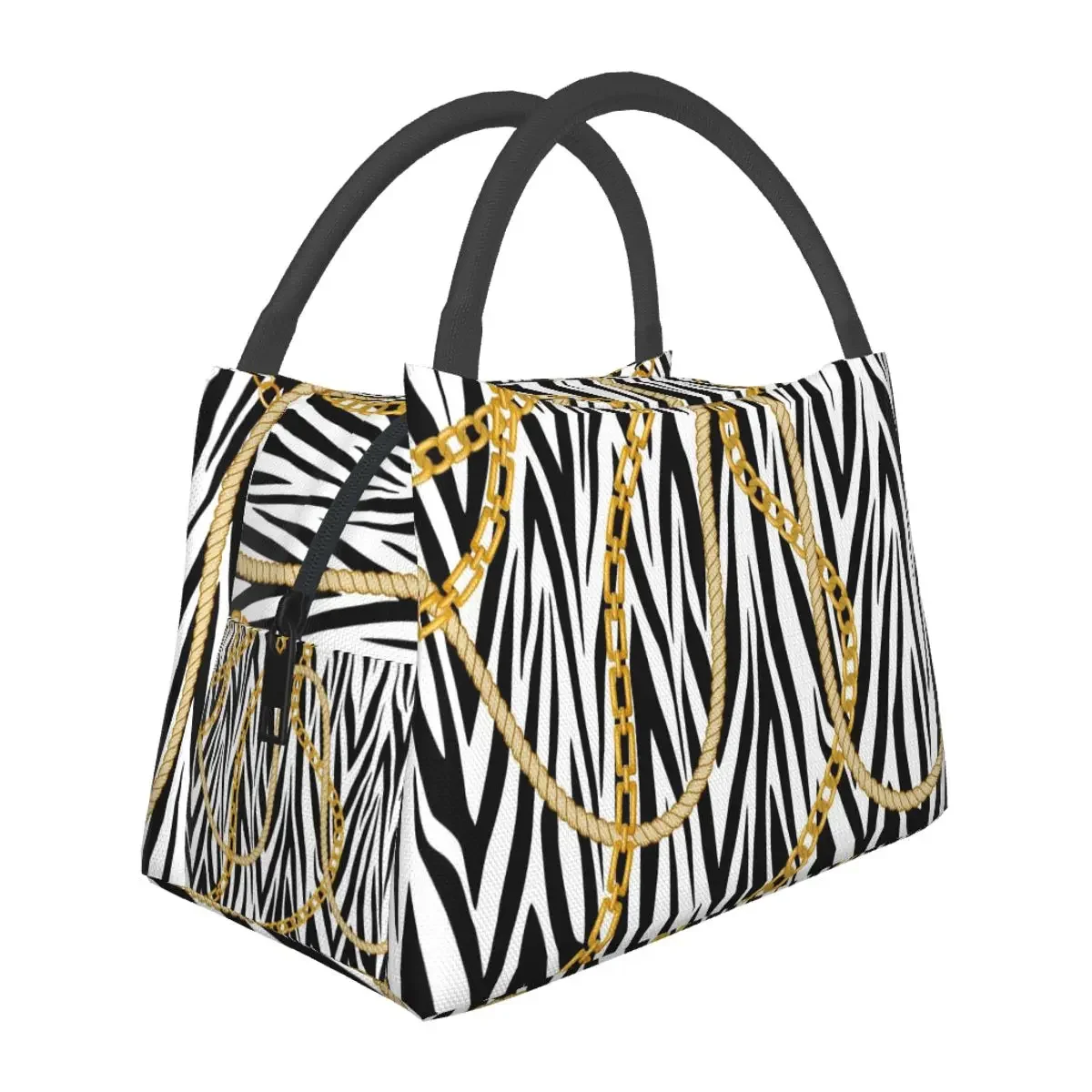 Gold Chains Lunch Bag For Child Zebra Striped Lunch Box Fashion School Cooler Bag Portable Oxford Thermal Lunch Bags