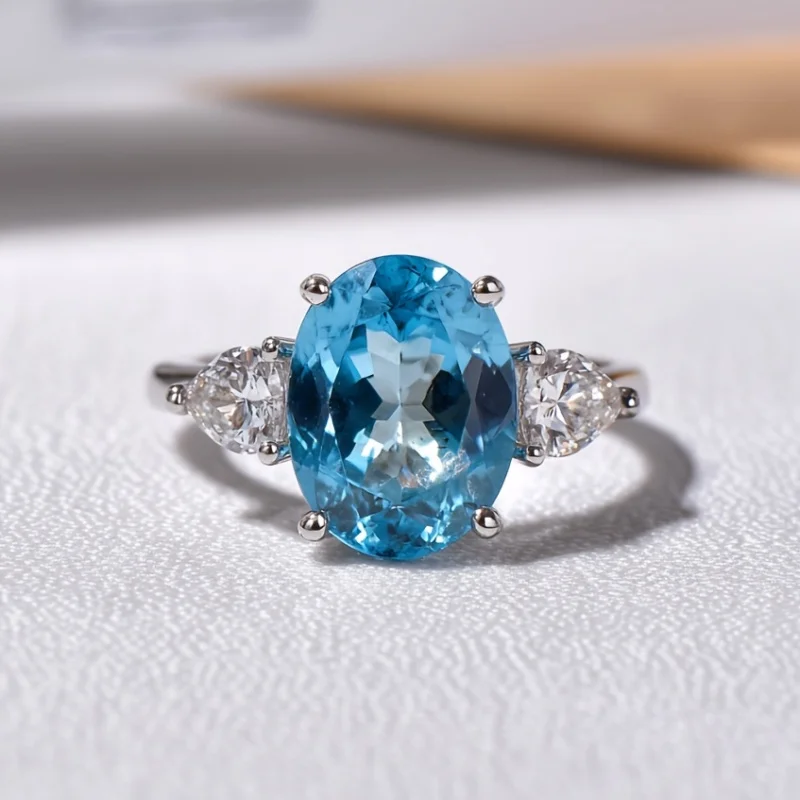 

SGARIT Natural Sky Blue Topaz for Women Genuine 925 Sterling Silver Ring Oval Romantic Gift Luxury Engagement Jewelry