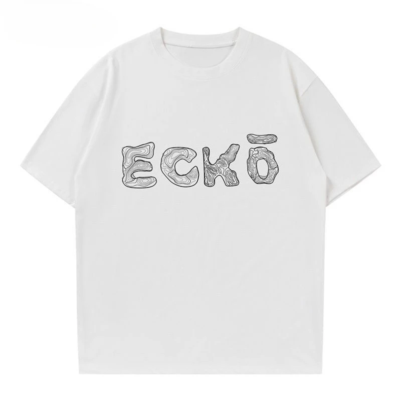 【 ECKO 】 Red Rhino Printed Men's and Women's Loose Custom T-shirt, 2026 Summer New Fashionable Sports Breathable Short Sleeve