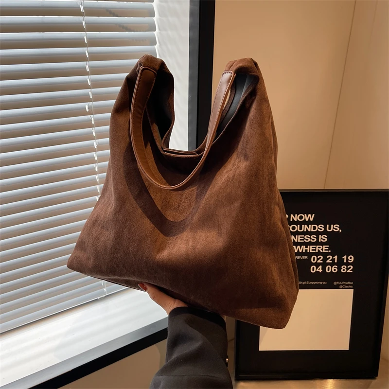 Ladies Shoulder Bags Suede handle Bag High-end Feel Niche Design Casual Tote Bags Large Capacity Vintage Commute Autumn/Winter