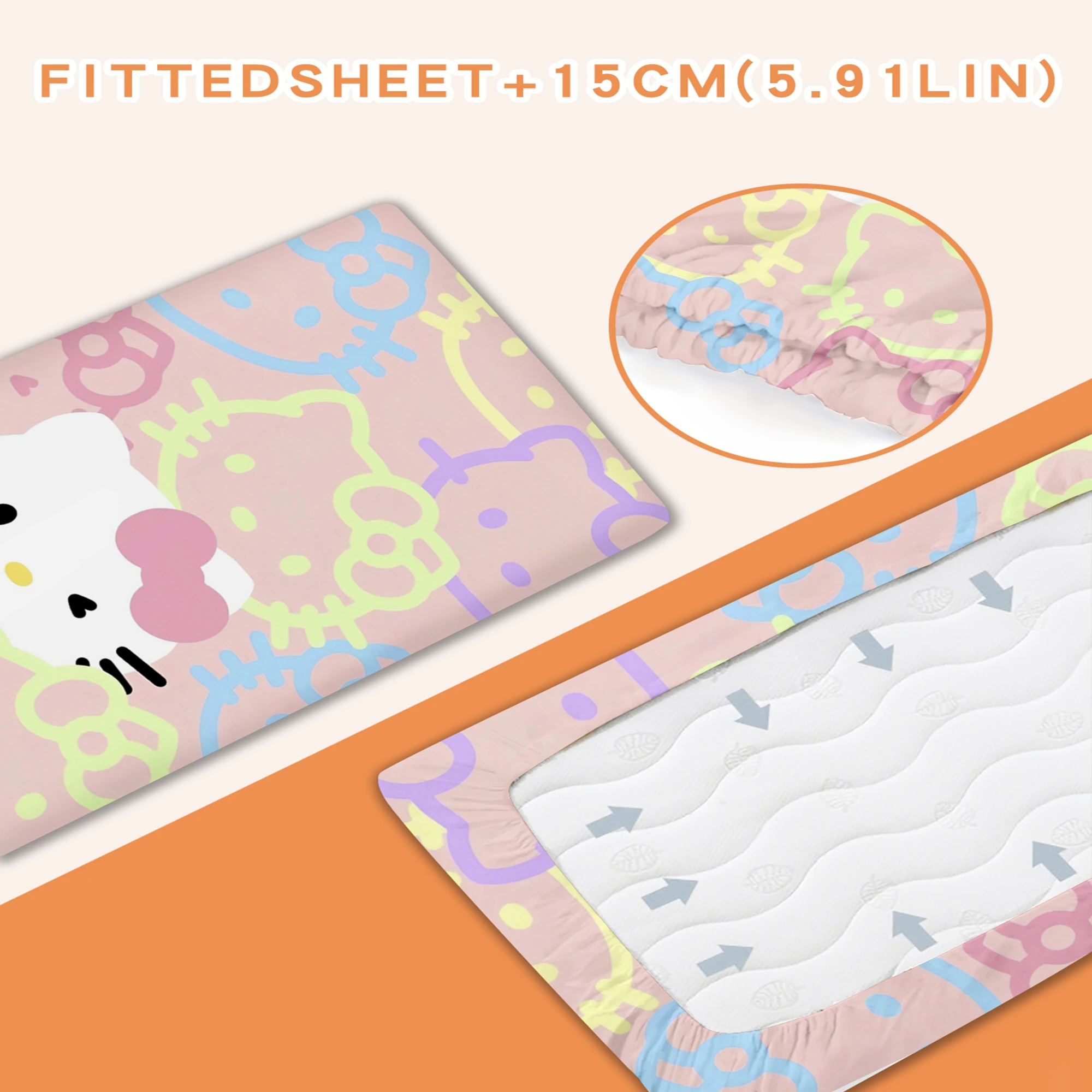 MINISO مرحبا كيتي الطفل المجهزة سرير ورقة الكرتون الأطفال لينة الطفل فراش للبنين والبنات غطاء مرتبة مريحة