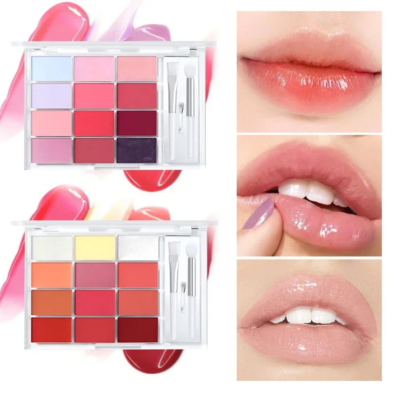 12 Colors Jelly Lip Gloss Palette Makeup Moisturizing Liquid Lipstick Palette Raspberry Red Jelly Transparent Lip Glaze Tinted