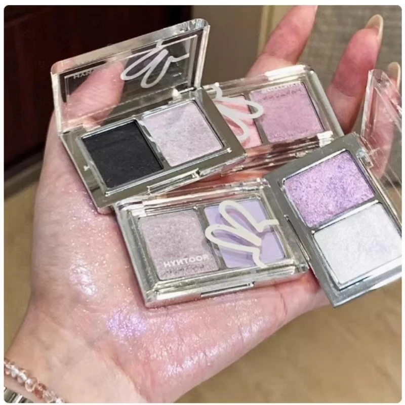Hyntoor placa de sombra de duas cores fosco brilho de seda piink roxo azul diário terra cor maquiagem de olhos de longa duração