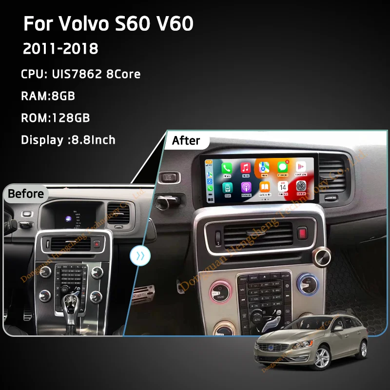 8.8Inch For Volvo S60 V60 2011-2018 Car Multimedia Video Player GPS Navigation Radio Android12 8+128G 8Core CarPlay 4G 360Camera