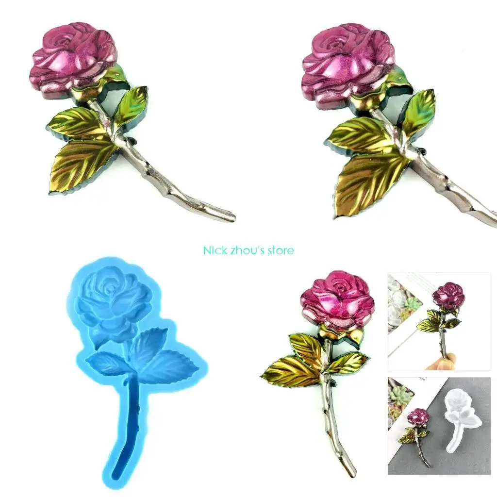 

E15E Silicone Resin Keychain Mold 3D Rose Pendant Mold for DIY Car Home Decorations