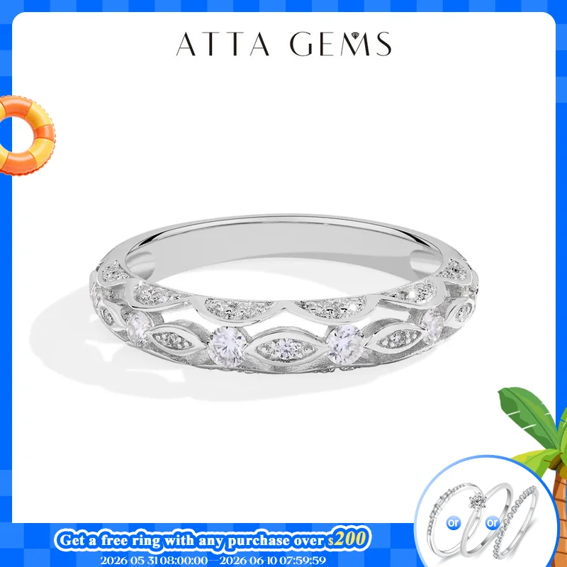 

ATTAGEMS Vintage Moissanite Diamond Ring for Women Full D VVS1 Color Hollow Band S925 Sterling Silver Stackable Wedding Gift New