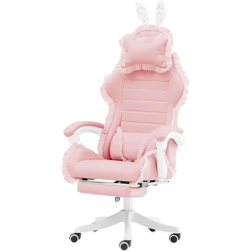 Girls Cartoon lovely gaming chair,computer chair,Reclining Armchair with Footrest,Internet Cafe Gamer Chair,pink office chair