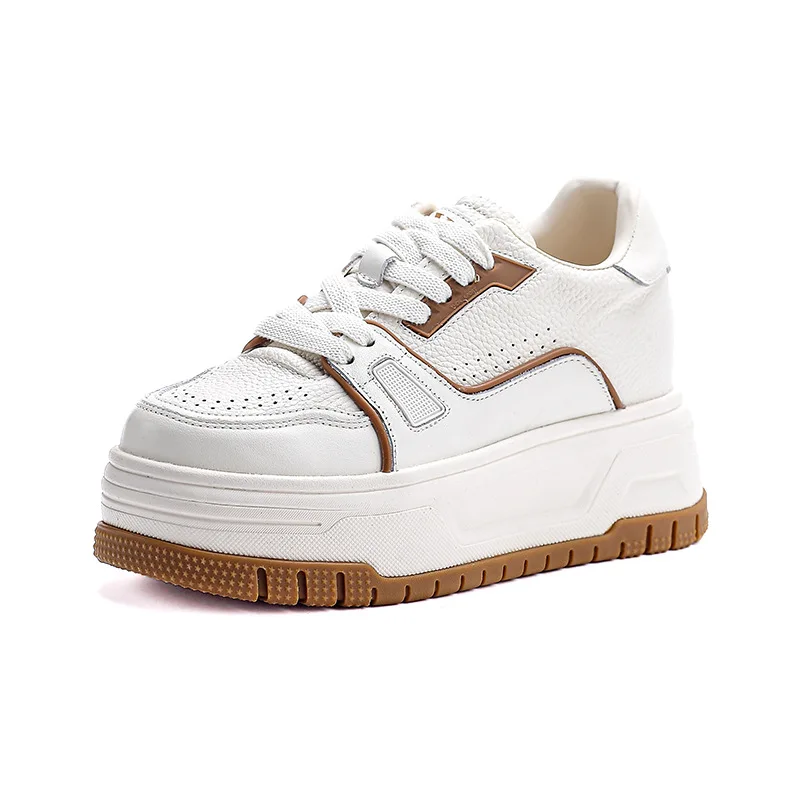 

Fashion 8cm Height Increasing Shoes Women Summer With Holes Genuine Leather Thick Sole Round Toe Platform Casual Shoes