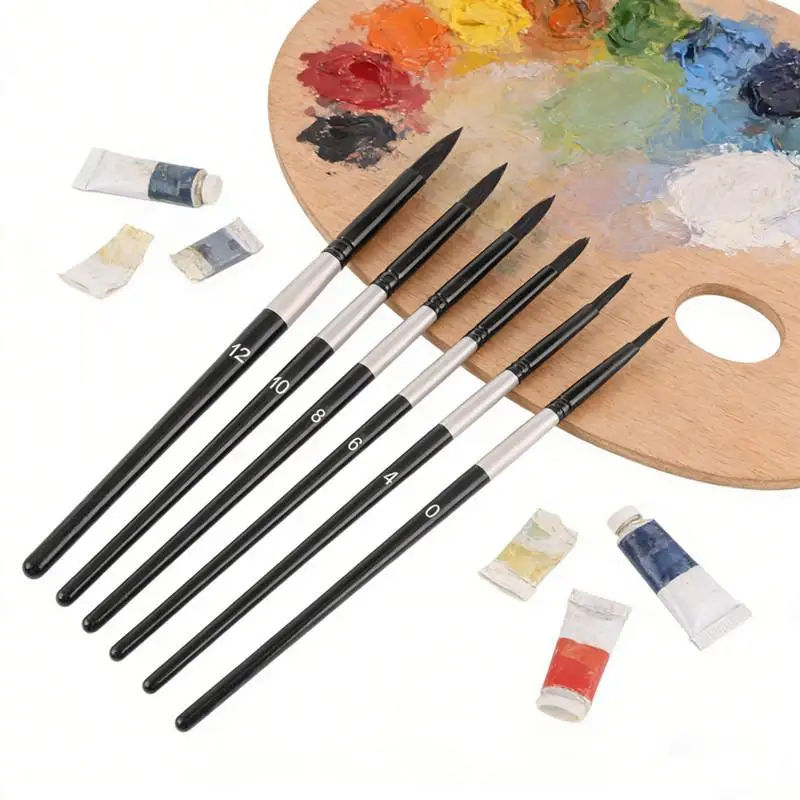 7-teiliges Bürstenset aus Eichhörnchenhaar mit runden, spitzen Spitzen, kein Haarausfall, Gouache-Aquarellpinsel für Anfänger, Künstler-Malset