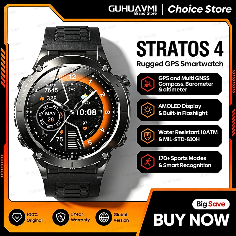 New Outdoors T-Rex 3 Tactics Smart Watch Built-in GPS Compass 10ATM Waterproof 730mAh Battery 170+Sports HD Bluetooth Call Watch