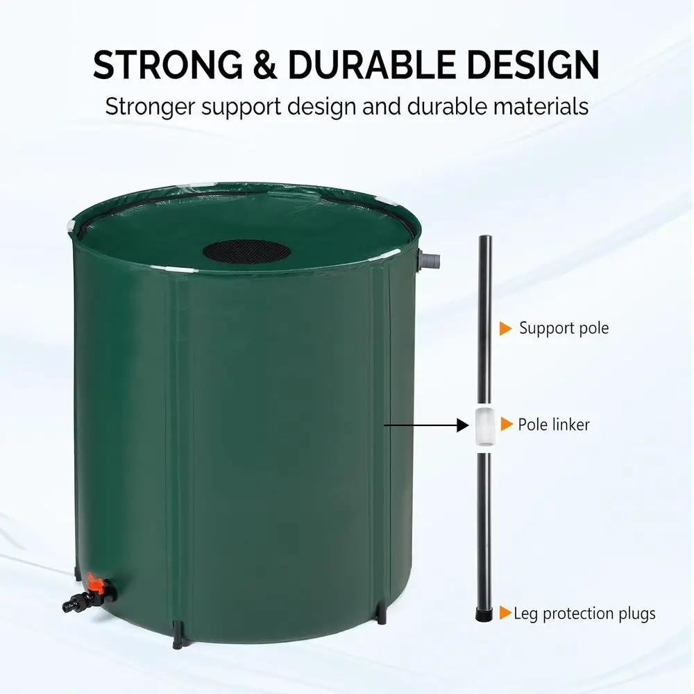 66 Gallon Foldable Rainwater Barrel, Portable Storage Tank with Filtered Spigot and Overflow Kit view 3