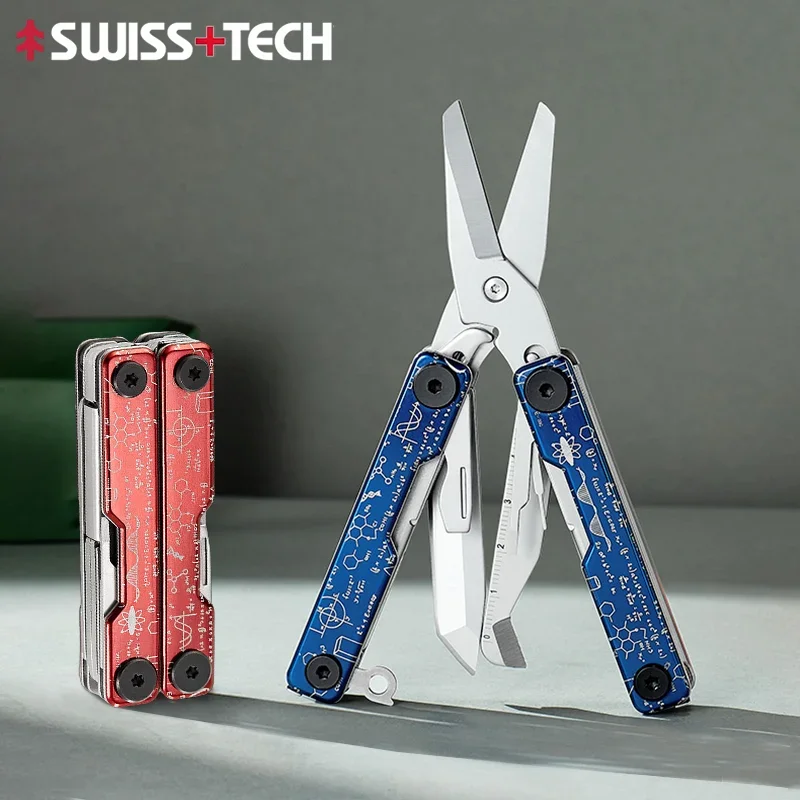 

2024 New SWISS TECH 12 In 1 Mini EDC Folding Scissors Multitool Portable Outdoor Camping Survival Equipment Multi-function Tools