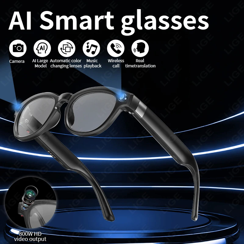 

LIGE AI Smart Glasses Bluetooth Call With AI Voice Translate Intelligent Shooting Function Noise Reduction Waterproof Glasses