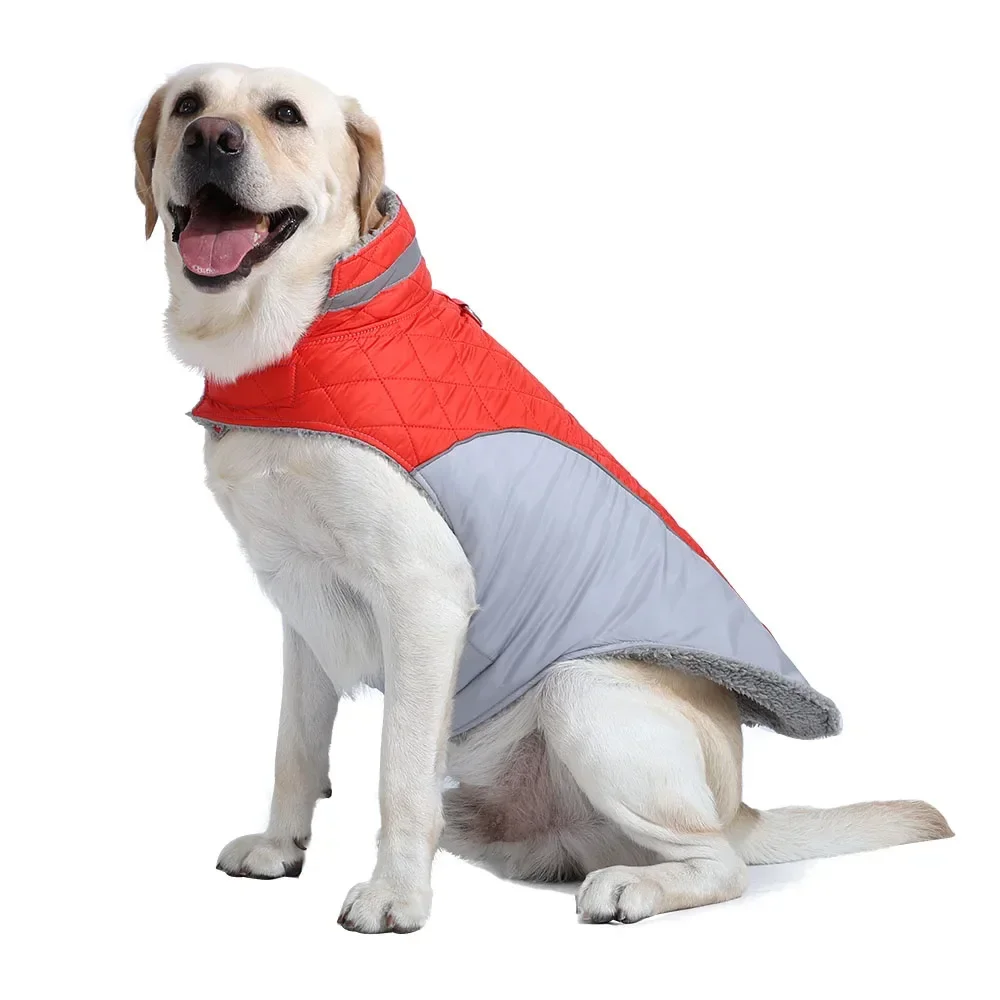 Reflektierende Haustierkleidung für kleine große Hunde, warm, verdickt, Fleece, Hundeweste, Mantel für den Winter, karierter Welpenparka mit D-Ring, Labrador – Detail 8