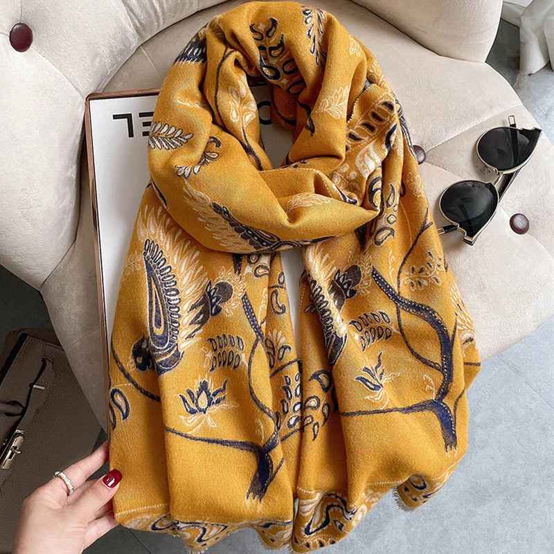 Women Imitation Cashmere Sunscreen Shawl Air-conditioned Room Scarf  Fashion Floral Pashmina Shawls Wraps Outdoor Cape