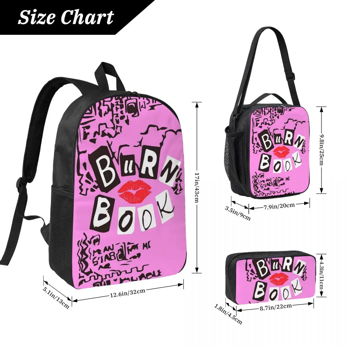 Burn Book Backpack Student Boys Girls BookBag School Bag Computer Shoulder Bags 3ps Insulated Lunch Bag Pencil Case