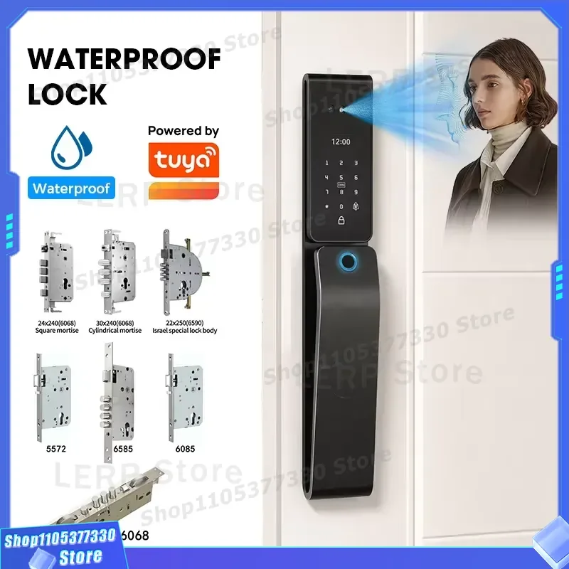 Smart WiFi Door Lock with Facial Recognition and Fingerprint Scanner IP66 Waterproof Visual Intercom Graffiti App Remote
