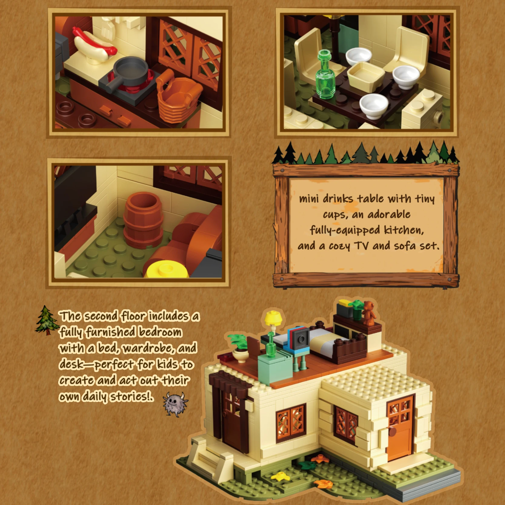 1108 pçs blocos de construção da casa misteriosa clássico dos desenhos animados floresta cabine modelo ornamento desktop crianças educacional brinquedo diy presentes do feriado