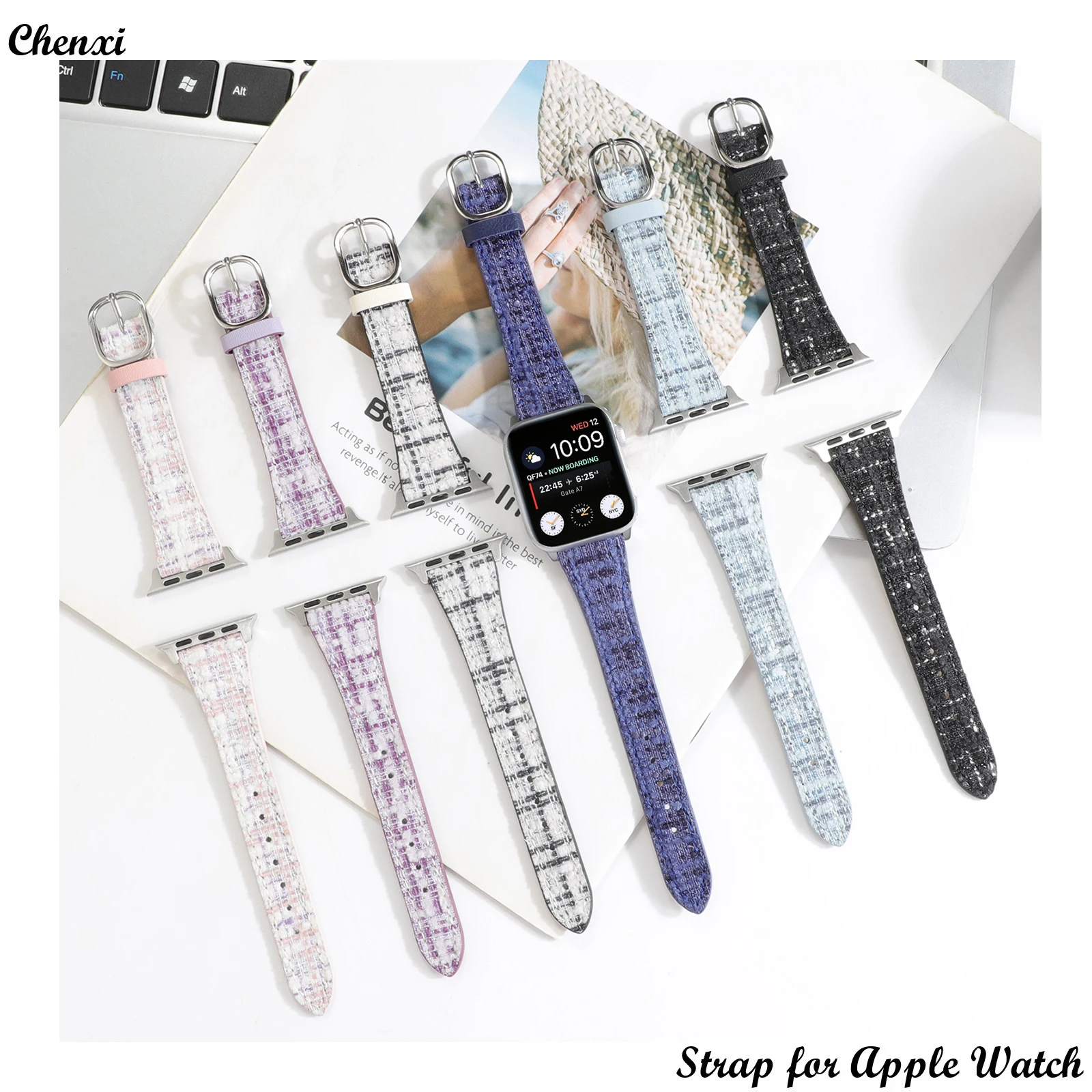 Leather strap for Apple watch band women sweet style chain for iwatch98765423SE Ultra38 40 41 42 44 45 49mm Plush lattice  wrist